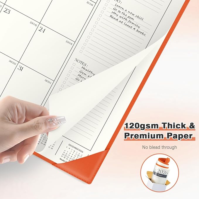 Ospelelf Large Desk Calendar 2026-2027 with PU Leather Pad, 18 Months Planner Pad from January 2026 - June 2027, 22" x 17" Wall Calendar with Protective Cover for Home or Office, Orange