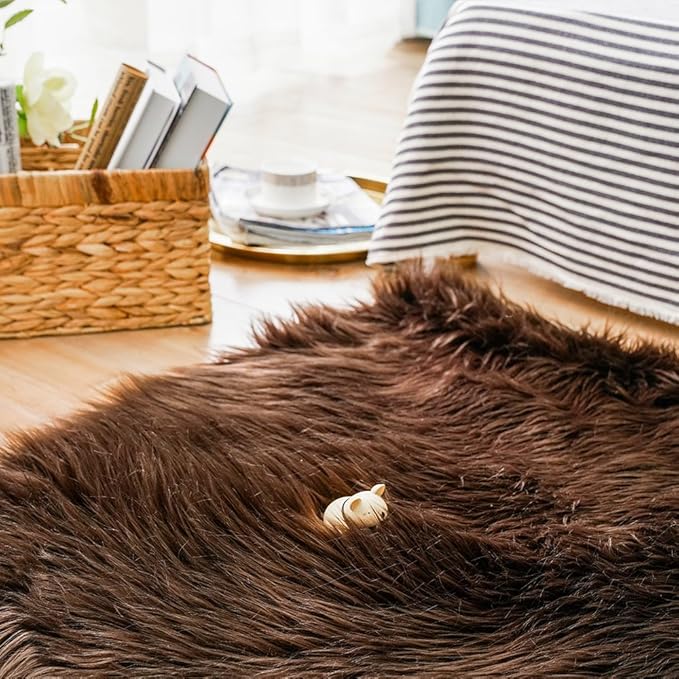 Carvapet Luxury Soft Faux Sheepskin Fur Area Rugs for Bedside Floor Mat Plush Sofa Cover Seat Pad for Bedroom, 2.3ft x 5ft,Brown