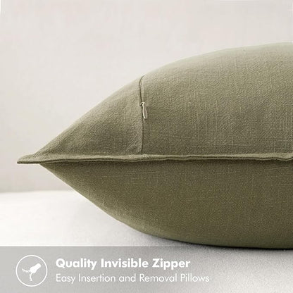 MIULEE Decorative Linen Pillow Covers 20x20 Inch Light Olive Green Boho Farmhouse Neutral Couch Throw Pillows for Bed Pack of 2 Accent Modern Pillowcase Summer Sofa Livingroom Home Decor
