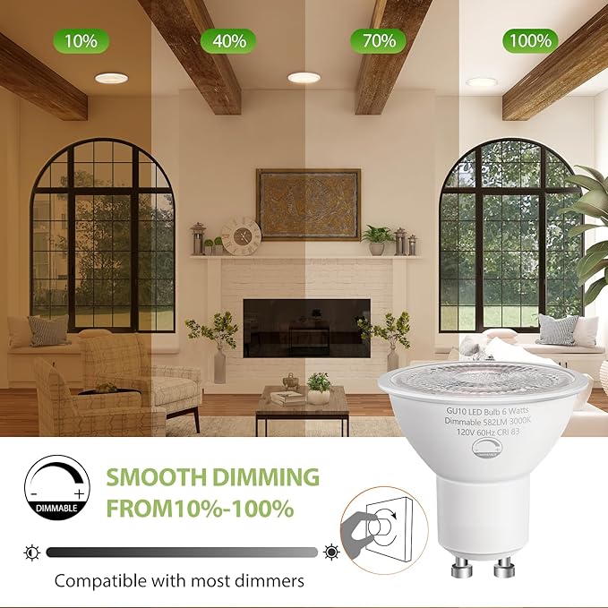 12 Pack GU10 LED Light Bulbs, 6W Dimmable, 50W Equivalent, 582LM 3000K Soft White
