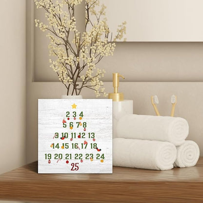 Christmas Countdown Calendar Tree Wood Box Sign Desk Decor, Christmas Countdown Decor, Christmas Countdown Wooden Block Sign Decorations for Home Room Wall Tabletop Shelf Decor, 5X5 Inch