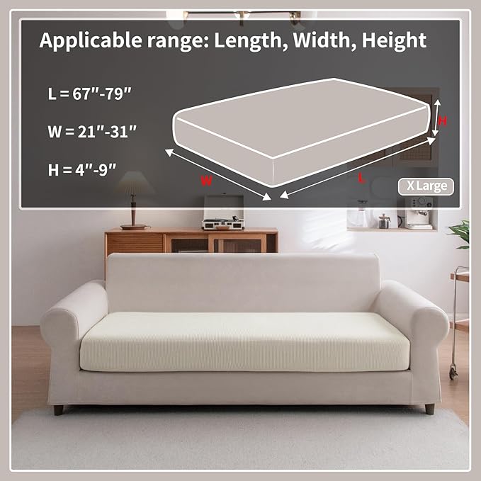 Sectional Couch Covers, Wear Resistant Stretch Sofa Covers Washable Soft Couch Cushion Covers Anti Slip Furniture Protector Sofa Slipcovers for Pets (1 Piece Oversized Sofa Cushion, Ivory)
