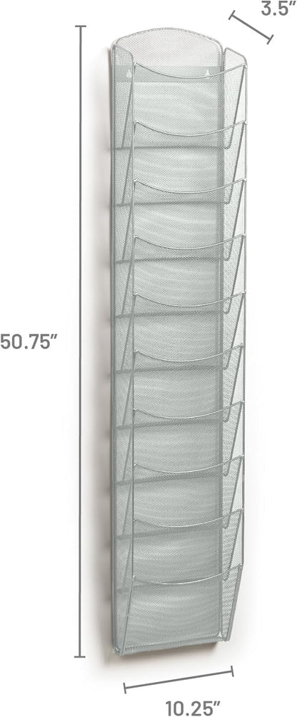 Safco Products Onyx Commercial 10 Pocket Magazine Rack 5579SL-Silver-Stainless Steel- Wall Mounted-5 lbs Capacity-Organize Magazines or Journal
