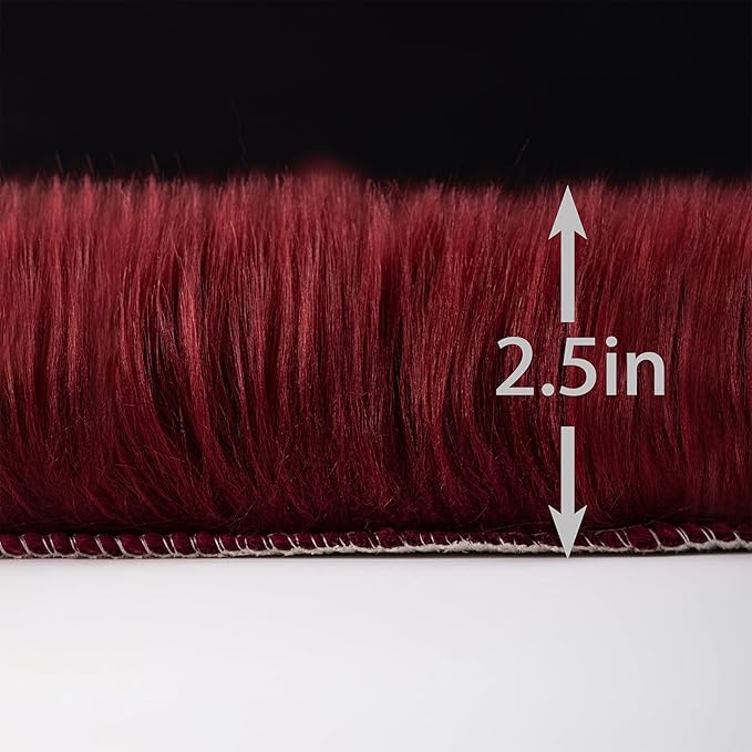 Faux Fur Rug Runner 2x6 ft Burgundy - Machine Washable Super Soft Plush Shaggy Fluffy Area Carpet,Sheepskin Rug Fuzzy Floor Mat for Bedroom, Sofa,Living Room, Bedside, Nursery & Kids Room