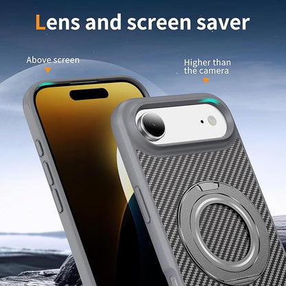 Mag-Stand Carbon Fiber Case for iPhone 17 Air, 360° Rotate Magnetic Stand, Compatible with MagSafe, 15FT Military Protection, Slim Shockproof Magnetic Kickstand Mag Phone Case for Men Women