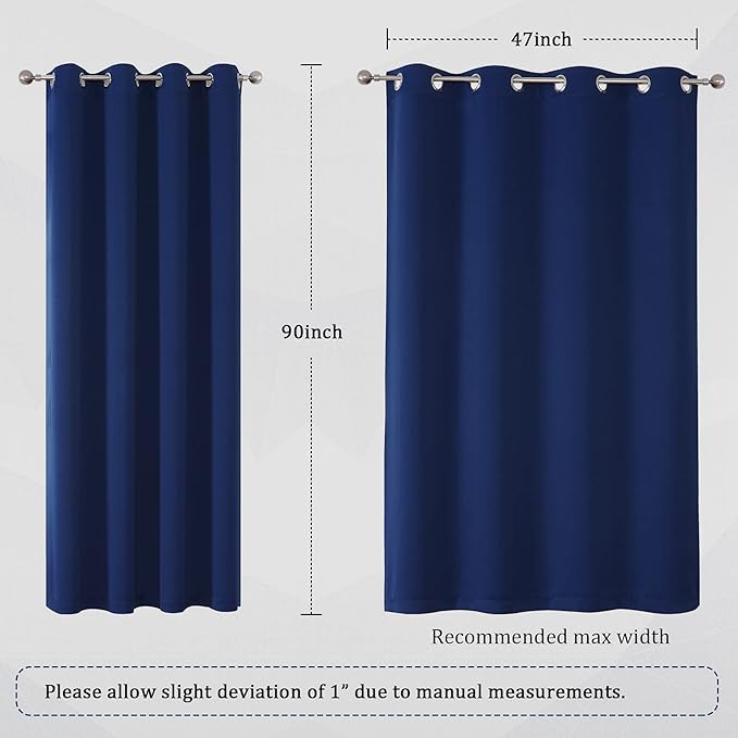 DUALIFE 90 Inch Curtains Navy Blue Curtain Panels Window Drapes for Living Room Sliding Glass Door Dining Office(Navy, Grommet Top, 2 Panels, 52x90 Inch)