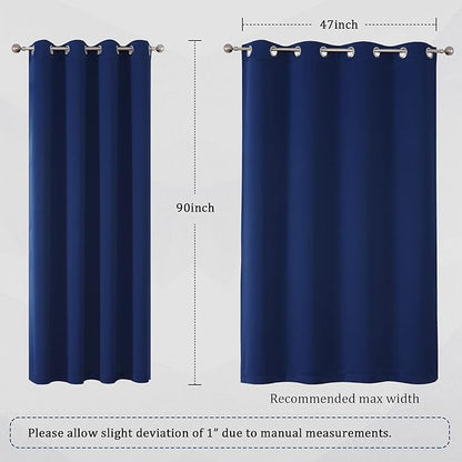 DUALIFE 90 Inch Curtains Navy Blue Curtain Panels Window Drapes for Living Room Sliding Glass Door Dining Office(Navy, Grommet Top, 2 Panels, 52x90 Inch)