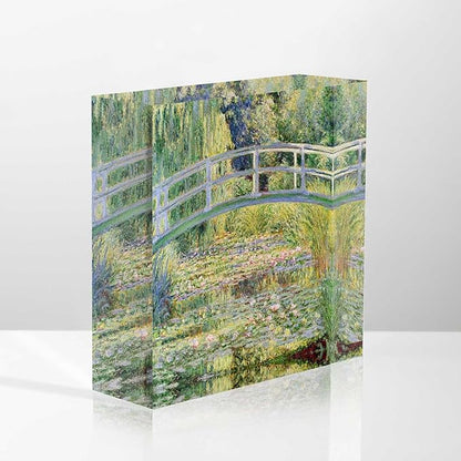 Acrylic Home Decor Painting, Bridge Over Pond of Water Lilies Acrylic Desk Decor 4x4 Tabletop Wall Sign - Appreciation Presents for Coworkers, Friends, Home & Office