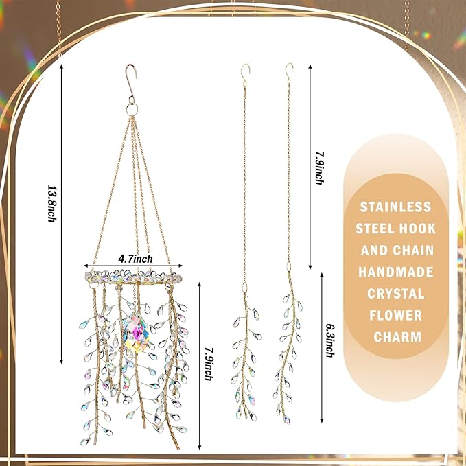 Suncalla 3 Pcs Crystal Suncatchers for Window Hanging Wind Chime Sun Catchers with Crystals Making Rainbow Indoor Outdoor Garden Decor