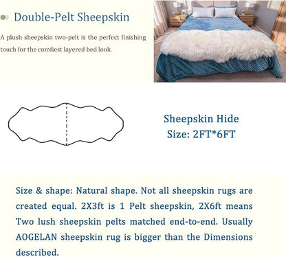 Premium Genuine Sheepskin Rug, Fuzzy Fluffy Shaggy Fur Wool Area Carpet for Soft Fur Pray Pup Mat,Bedroom,Living Room,Chair Sofa Seat Cover,Ivory White, 2' x 6'