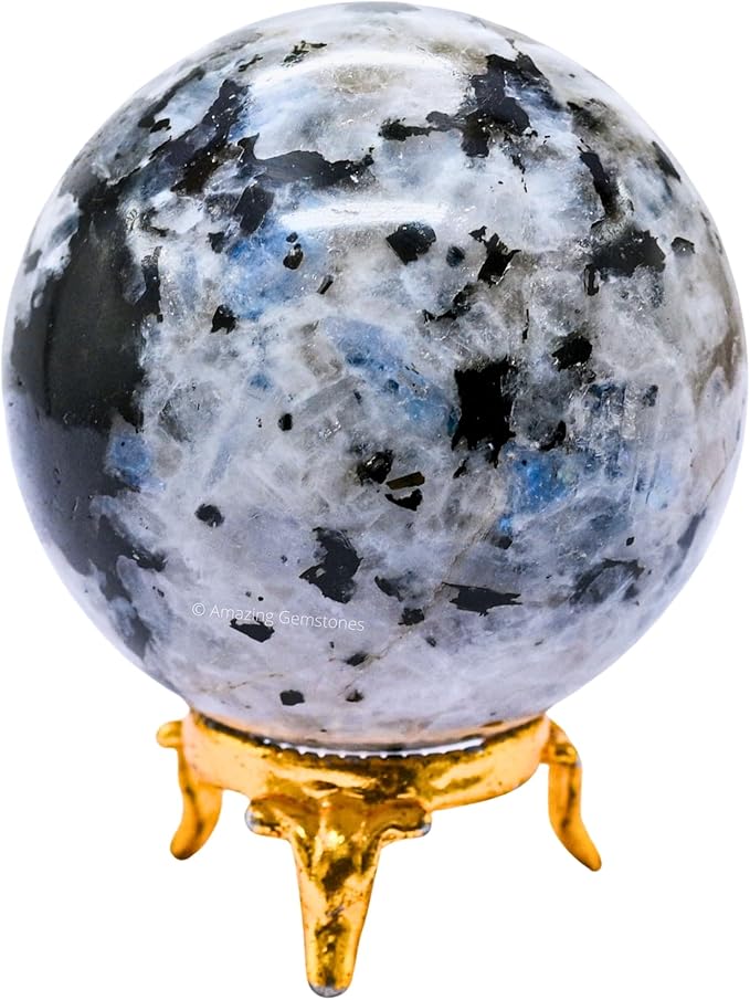 Amazing Gemstone Rainbow Moonstone Crystal Ball with Stand - 2.5 Inches Large Crystal Sphere Meditation Balls for Witchcraft and Decorative Balls