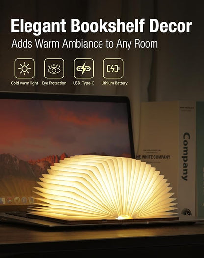 Wooden Book Lamp - Portable Folding LED Book Light for Reading, Unique Gift for Book Lovers, Magnetic Mood Lighting for Home&Library Decor (Maple)
