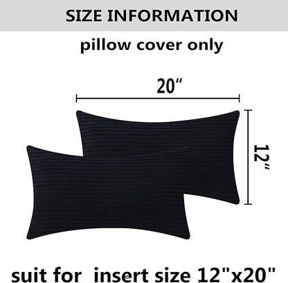Home Brilliant Rectangle Throw Pillow Covers Fall Decor Super Soft Striped Corduroy Solid Cushion Covers Oblong Throw Pillowcases for Lumbar, 12 x 20 inch, Black