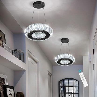 LED Ring Chandelier Modern Pendant Lights for Kitchen Island Dining Room Remote Dimmable Hanging Light Entryway Bedroom Crystal Lighting Black Chandeliers