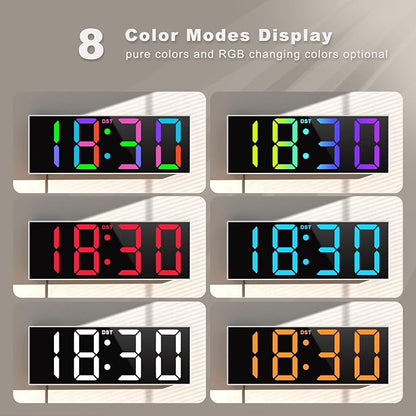 JALL 12'' Large Digital Wall Clock, Big LED Number Dispaly, RGB Colors, DST, Night Light for Classroom Living Room Bedroom Mounted Birthday Xmas Gift for Senior, Mem Womem (A White Shell, 12 inches)