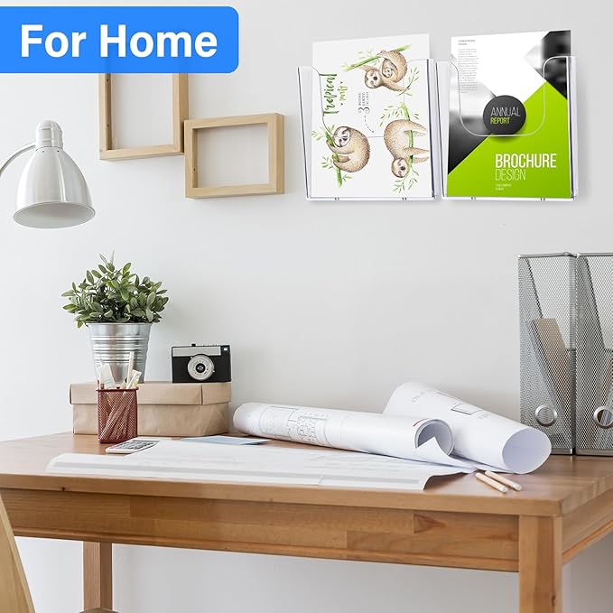 Ripeng 12 Pack Brochure Holder Wall Mount 6x9 Inch Clear Acrylic Flyer Holder Magazine Pamphlet File Display Stand Plastic Wall Organizer for Literature Mail Paper document Rack Display
