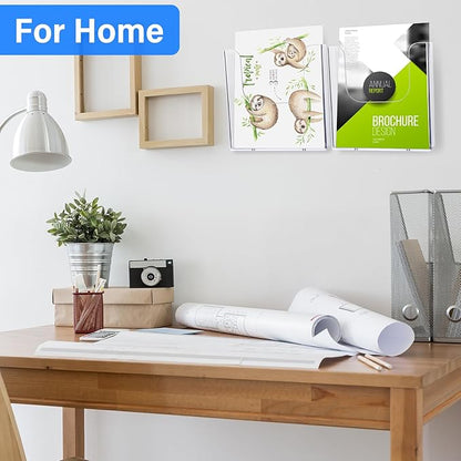 Ripeng 8 Pack Brochure Holder Wall Mount 6 x 9 Inch Clear Flyer Holder Magazine Pamphlet Display Stand Acrylic Wall Organizer Plastic Wall File Holder for Literature Mail Paper document Rack Display