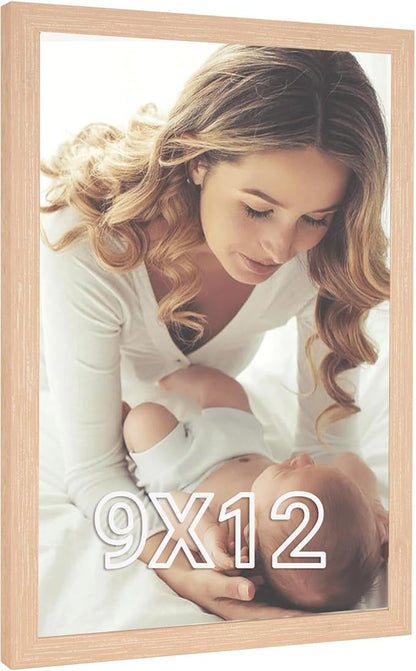 9x12 Frame Natural Woodgrain,Rustic 12x9 Picture Frame Beige, Art Pic Hanging Poster Frame, 9 by 12 Gallery Family Concert Portrait Photo Frame Anniversary/Birthday/Wedding/Thank you/Christmas Gift