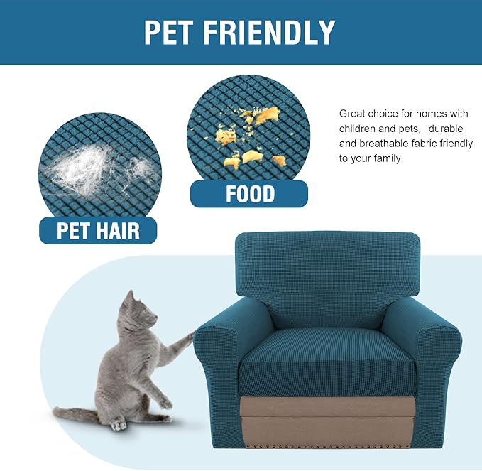 H.VERSAILTEX Multi-Pieces Chair Covers Stretch Couch Covers Form Fitted Seat and Back Cushions Covers (1 Seat Cover Plus 1 Back Cusion Cover, Bonus 2 Armrest Covers), Deep Teal