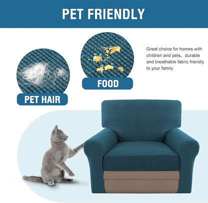 H.VERSAILTEX Multi-Pieces Chair Covers Stretch Couch Covers Form Fitted Seat and Back Cushions Covers (1 Seat Cover Plus 1 Back Cusion Cover, Bonus 2 Armrest Covers), Deep Teal