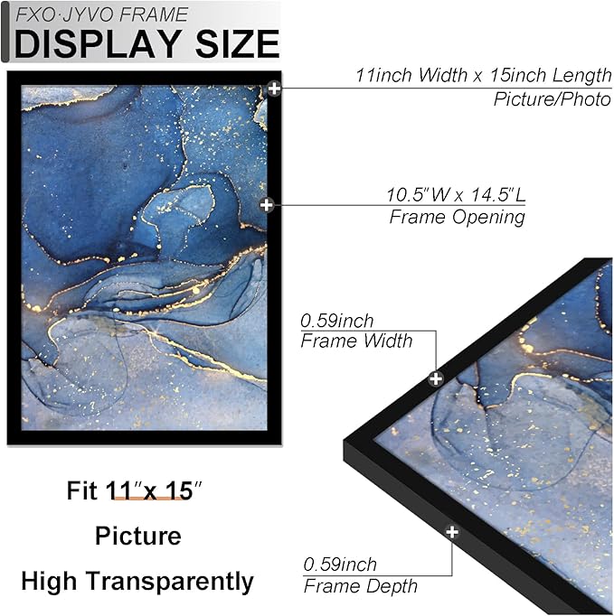 11x15 Picture Frame Set of 3, Black Frame for 11 x 15 Inch Picture Poster Photo, Light Weight and High Transparent 11 by 15 Frame for Wall - 3 Pack/Black/11 x15