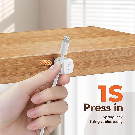10Pack Rotatable Cord Organizer,Spring Cable Clips Desk Cable Management Cord Holder Adhesive Phone Charger Cord Clips for Home Office Car Wall Nightstand Accessories White