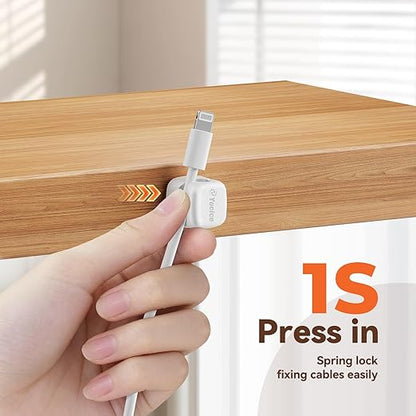 10Pack Rotatable Cord Organizer,Spring Cable Clips Desk Cable Management Cord Holder Adhesive Phone Charger Cord Clips for Home Office Car Wall Nightstand Accessories White