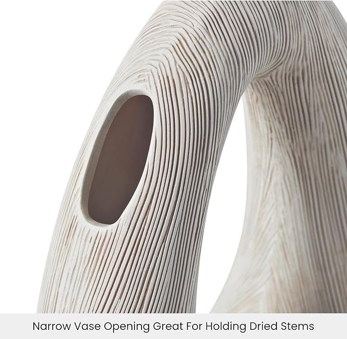 Torre & Tagus White Donut Vase for Flowers - 11 Inch Tall Textured Vases for Centerpieces, Sculptures Home Decor & Abstract Sculptures Home Decor for Shelf Decor Aesthetic (Alma White Flower Vase)