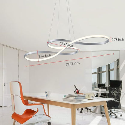 Modern LED Chandelier Dining Room Pendant Light Dimmable Creative Chandelier Remote Control Color/Brightness 3000-6000K Adjustable Hanging Lamp for Bedroom Living Room Kitchen 50W (Silver)