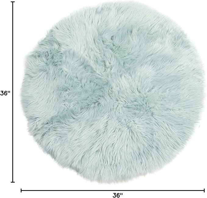 Super Area Rugs Ultra Soft & Fluffy Faux Sheepskin Rug, Teal 3 x 3 Feet Round Carpet for Bedroom Living Room