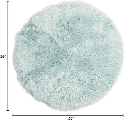 Super Area Rugs Ultra Soft & Fluffy Faux Sheepskin Rug, Teal 3 x 3 Feet Round Carpet for Bedroom Living Room