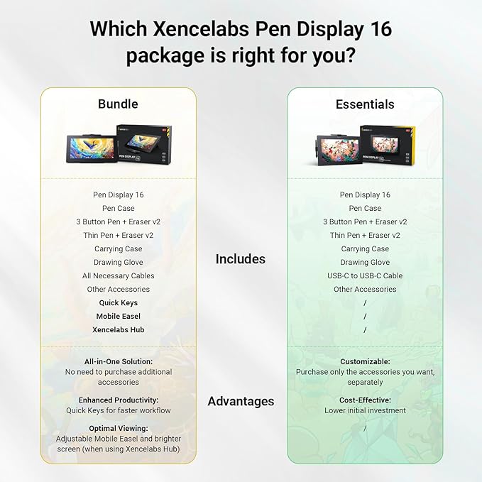 Xencelabs Pen Display 16 Bundle with Quick Keys, 16" 4K OLED Portable Drawing Tablet with Screen Graphic Design Display with 2 Battery-Free Pens for Win/Win-ARM/macOS/Linux, Black
