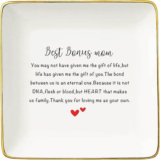 Topthink Mother's Day Gifts for Bonus Mom,Mom-in-Law,Step Mother-Christmas Birthday Presents-You May Not Have Given Me the Gift of Life-Ceramic Jewelry Tray,Trinket Holder,Ring Dish