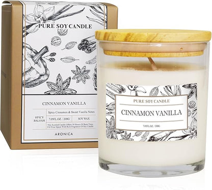 Aronica Non Toxic Candle - Soy Cinnamon Vanilla Scent, Highly Scented Spring Candle for Home, New Home Gift, Luxury Scents