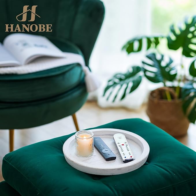 Hanobe Candle Plate Holder Tray: Round White Wood Decorative Tray Decor - Rustic Farmhouse CoffeeTable Decor - Tealight Pillar Trays for Home Decor