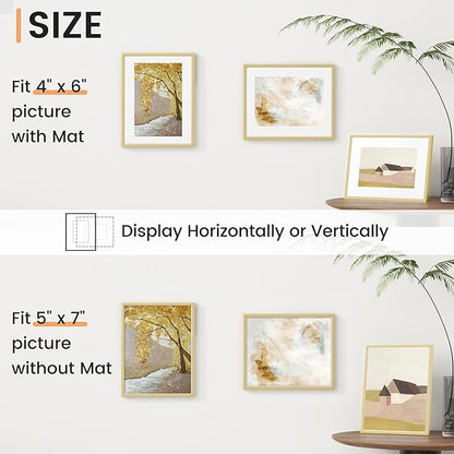 5x7 inch Metal Picture Frame - 5 x 7 Thin Aluminum Photo Frames with 4x6 Removable Mat - High Definition Plexiglass - Ideal for Wall or Tabletop Display - Gold, Set of 1