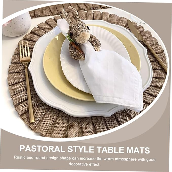 2Pcs Round Woven Jute Placemats Heat-Resistant Insulated Dining Table Mats with Rustic Pastoral Design for Kitchen and Party Decor