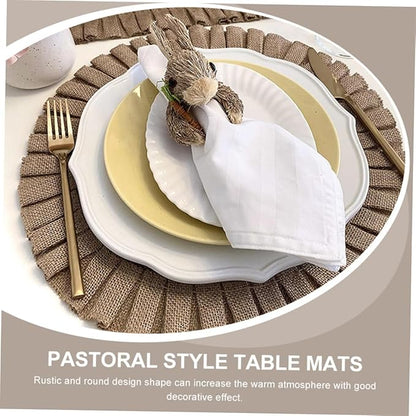 2Pcs Round Woven Jute Placemats Heat-Resistant Insulated Dining Table Mats with Rustic Pastoral Design for Kitchen and Party Decor