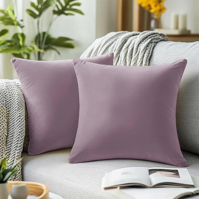 QUORGVES Jam Velvet Pillow Covers 22x22 Inch Set of 2, Soft Solid Decorative Square Throw Pillow Covers, Decor Cushion Covers for Bed Sofa Couch Bedroom Living Room - Dusty Rose Mauve
