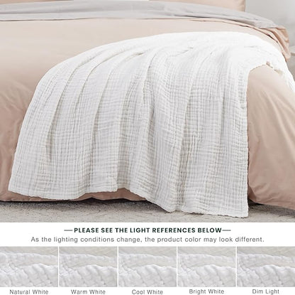Love's cabin 6 Layer 100% Cotton Muslin Blanket, 60"x80" Twin Muslin Blanket for Couch Bed, Lightweight and Breathable Cotton Gauze for Adult, White