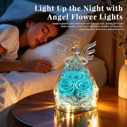 Beferr Valentines Day Rose Gifts for Her Women Mom Gifts for Birthday, Fresh Flowers for Delivery Prime Forever Preserved Rose in Glass Angel Figurine, for Grandma Wife Kids Daughter