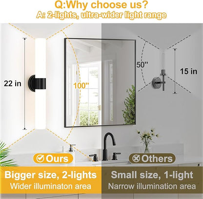 Wall Sconces Set of Two, Modern Bathroom Sconces Wall Lighting with Milky White Glass, Matte Black Sconces Wall Decor Set of 2 for Bathroom Mirror Bedroom Living Room Hallway