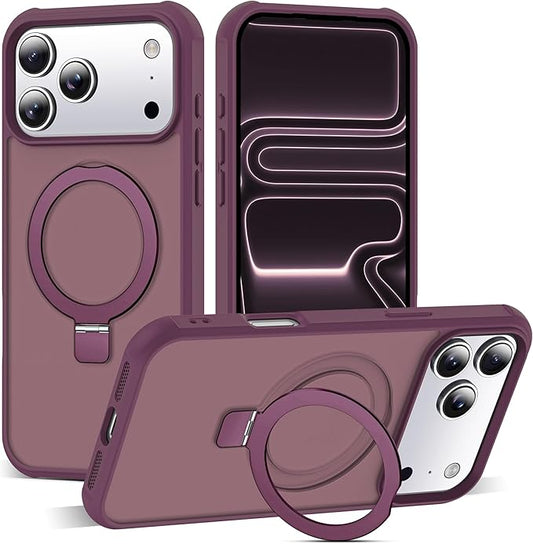 Compatible with iPhone 17 Pro Max Case with Invisible Magnetic O-Ring Stand Military-Grade Translucent Case for iPhone 17 ProMax 6.9" [Compatible with Mag-Safe][Great Grip Feeling],Wine Red