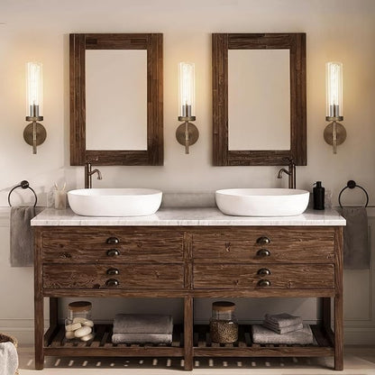 Bronze Wall Sconces, 15'' Brushed Brass Knurled Bathroom Sconces Wall Lighting Vanity Light with Clear Glass, Indoor Wall Mount Light for Living Room Mirror Bedroom Stairs