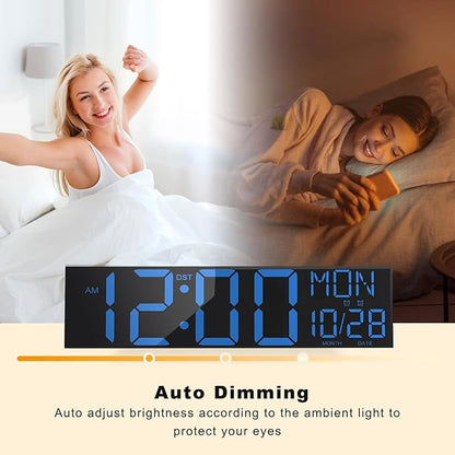 JALL 30" Large Digital Wall Mount Clock with Remote Control, Alarm, Big LED, Countdown, Auto DST, Temperature for Living Room Classroom Desk, Xmas, Birthday Gift for Senior Men Women Mom Dad, Blue