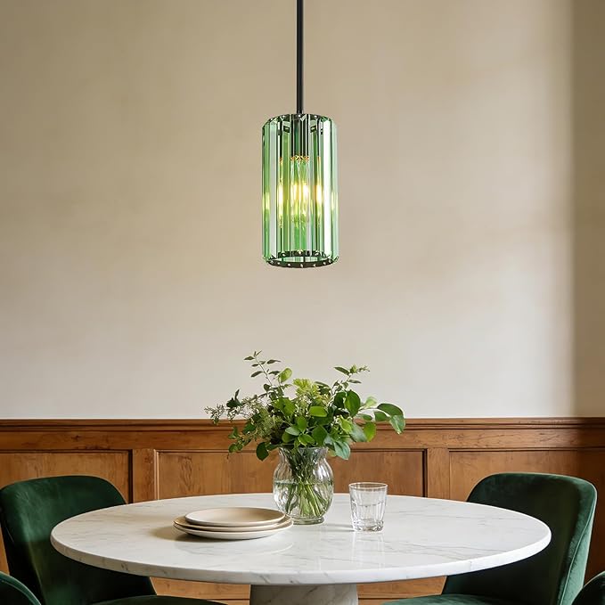 Modern Crystal Pendant Light Mini Light Green Chandeliers Adjustable Pendant Lights Fixture for Kitchen Island Dinning Room Corridor Bedroom(Light Green 2-Pack)