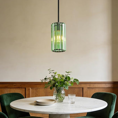 Modern Crystal Pendant Light Mini Light Green Chandeliers Adjustable Pendant Lights Fixture for Kitchen Island Dinning Room Corridor Bedroom(Light Green 2-Pack)