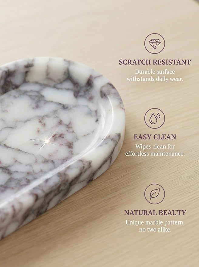 OOBOOB Natural Calacatta Viola Violet Marble Tray, Oval Perfume Tray, Bathroom Organizer for Vanity, Kitchen & Living Room, Perfect for Home Decor Lovers
