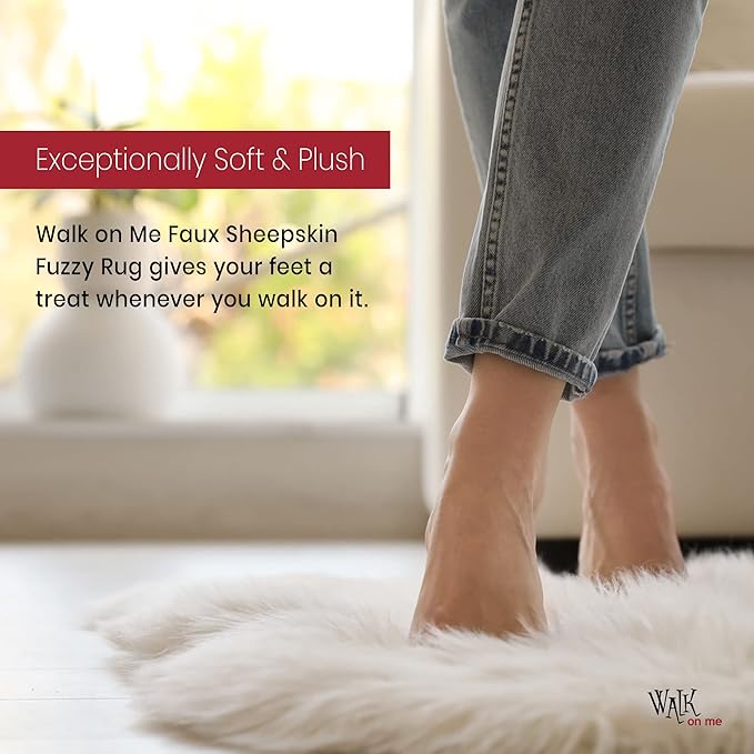 Walk On Me White Faux Fur Area Rug, 6x9 ft. Rectangular, High Pile, Machine Washable, Non-Slip Backing