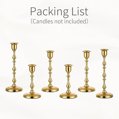 Brass Candlestick Holders Vintage: Gold Taper Candle Holder Metal Candle Sticks Holder Antique Decoration for Dinning Table Mantel Wedding Centerpieces Christmas Party Set of 6